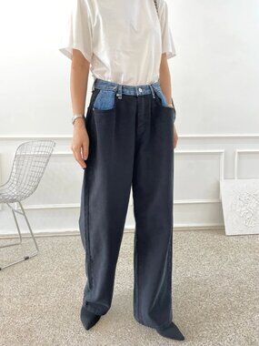 The Frankie Shop Hayla Contrast Denim Pants - Black/Blue XS/S